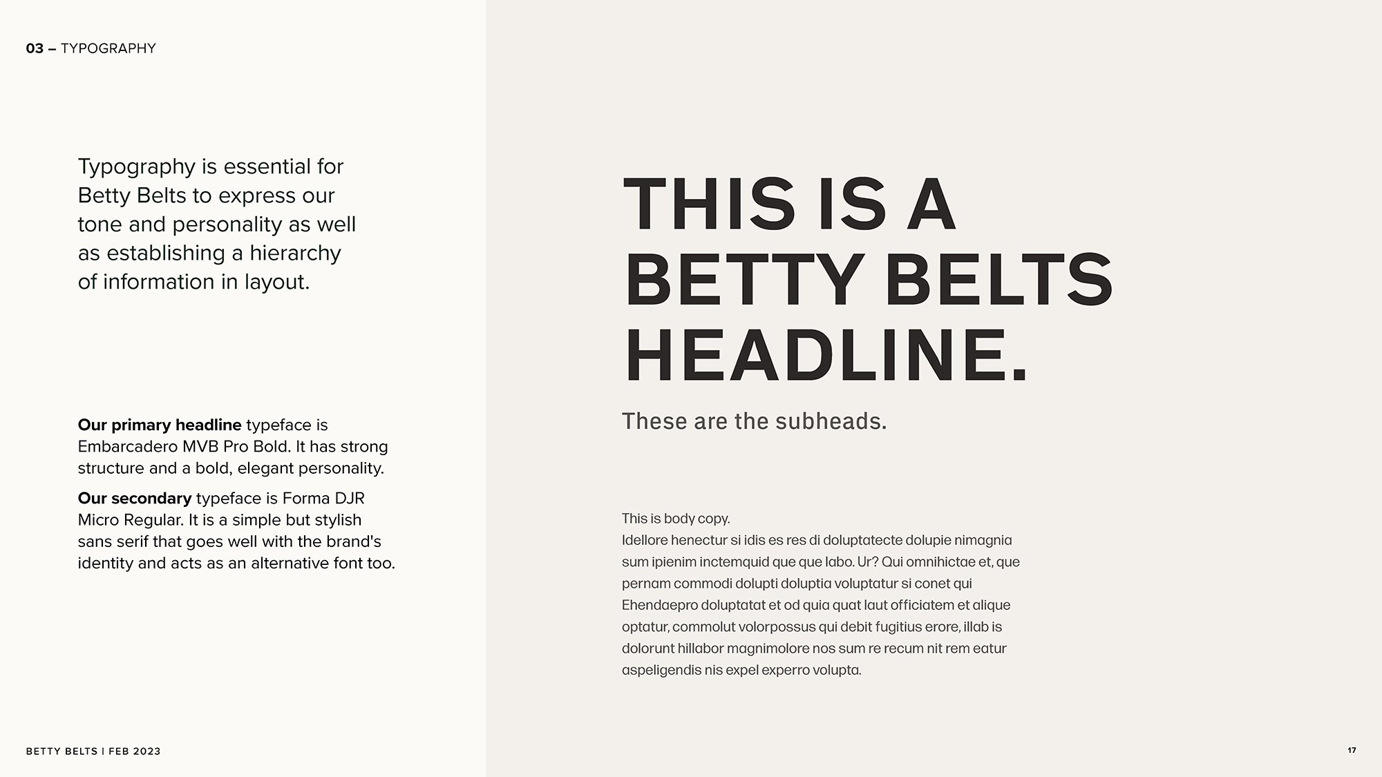 Betty Belts Brand Guidelines Typography