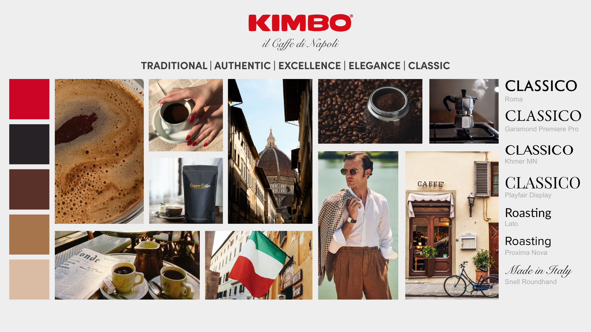 Kimbo coffee package design moodboard