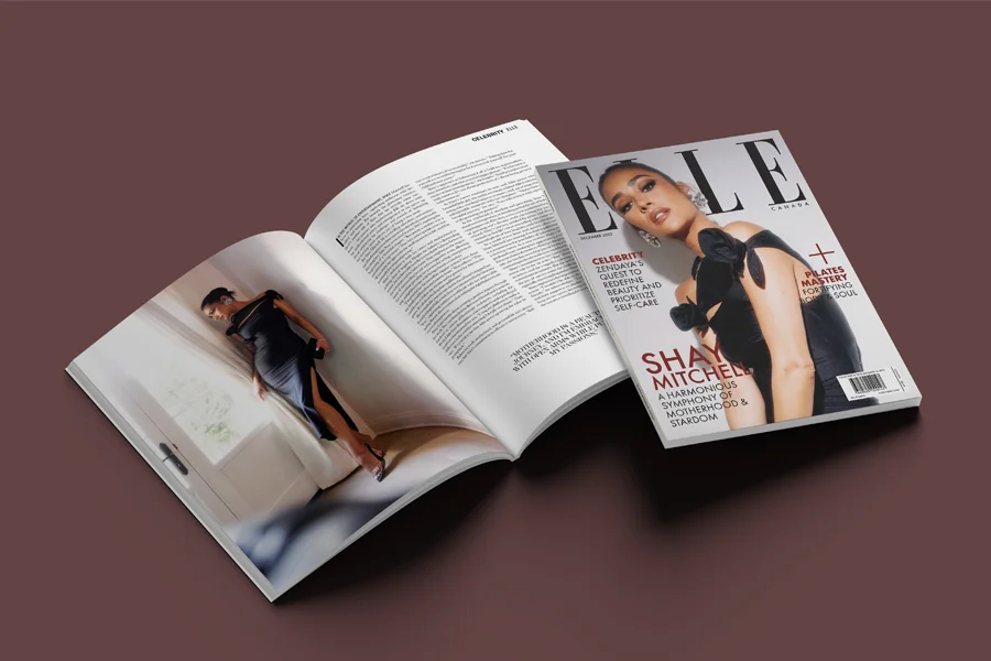 Book cover and spread of Elle Canada Magazine